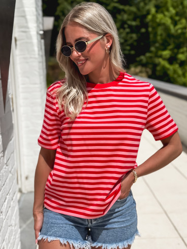 T-shirt ligné Orlaya - Rouge/Rose T-shirt ligné Orlaya - Rouge/Rose