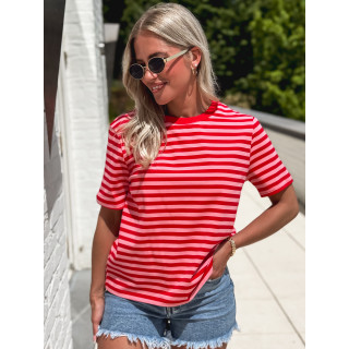T-shirt ligné Orlaya - Rouge/Rose