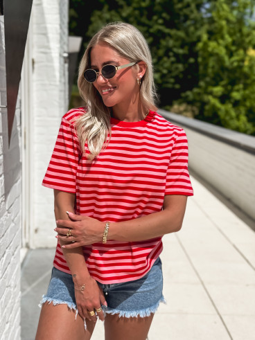 T-shirt ligné Orlaya - Rouge/Rose T-shirt ligné Orlaya - Rouge/Rose