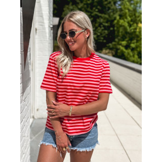 T-shirt ligné Orlaya - Rouge/Rose