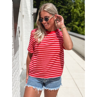 T-shirt ligné Orlaya - Rouge/Rose