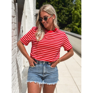 T-shirt ligné Orlaya - Rouge/Rose