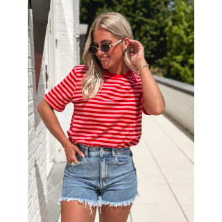 T-shirt ligné Orlaya - Rouge/Rose