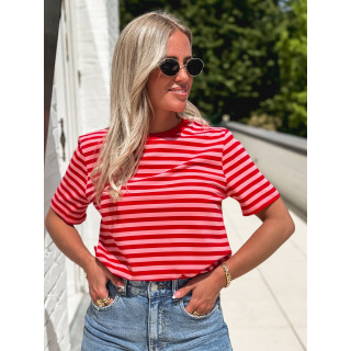 T-shirt ligné Orlaya - Rouge/Rose
