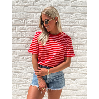 T-shirt ligné Orlaya - Rouge/Rose