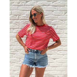 T-shirt ligné Orlaya - Rouge/Rose