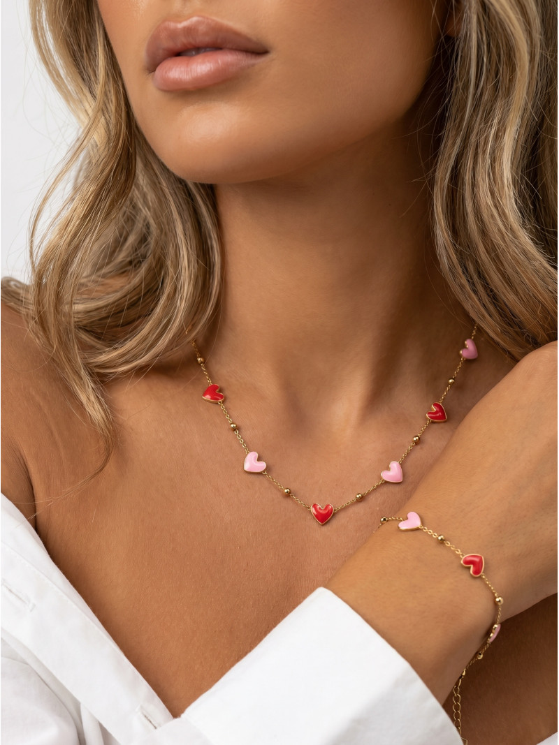 Collier "petits coeurs" - Rouge/Rose