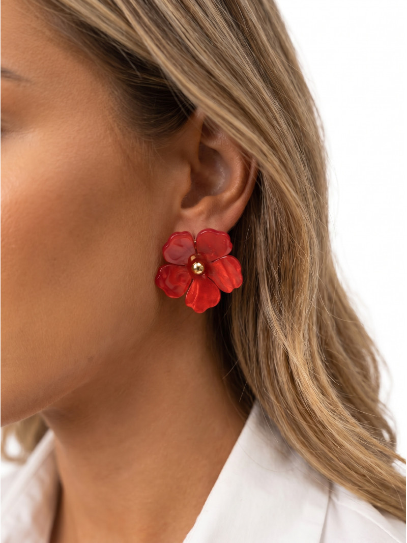 Boucles d'oreilles Hibiscus - Rouge