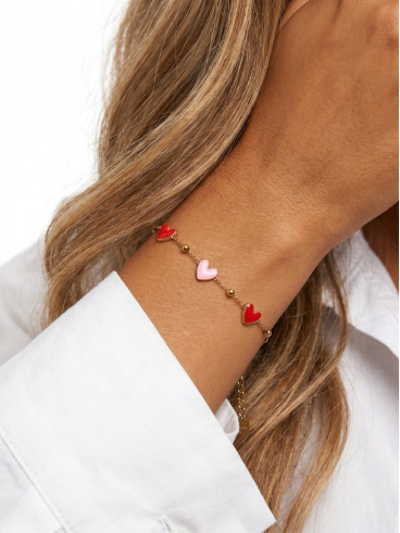 Bracelet "petits coeurs" - Rouge/Rose