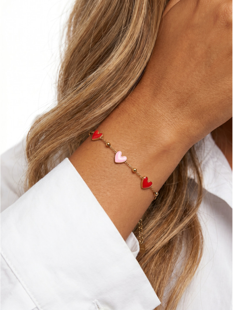 Bracelet "petits coeurs" - Rouge/Rose