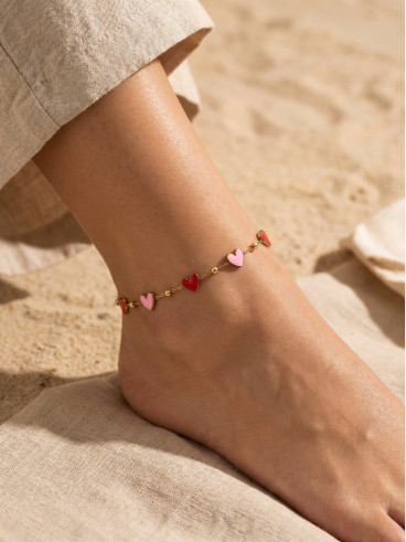 Chaine de cheville Carlotta - Rouge/Rose