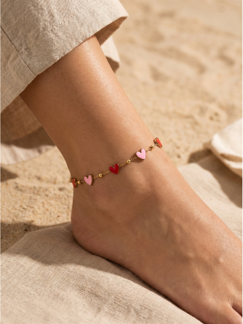 Chaine de cheville Carlotta - Rouge/Rose
