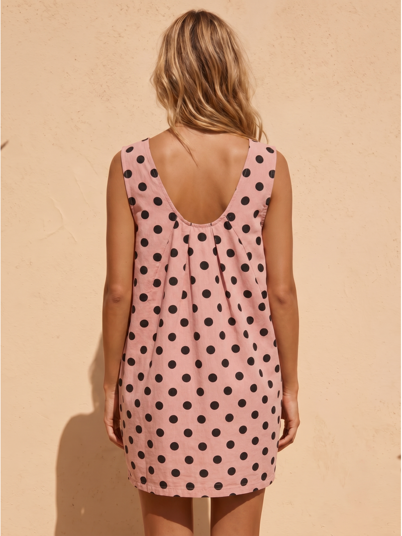Robe courte à pois Naëlis - Rose/Chocolat