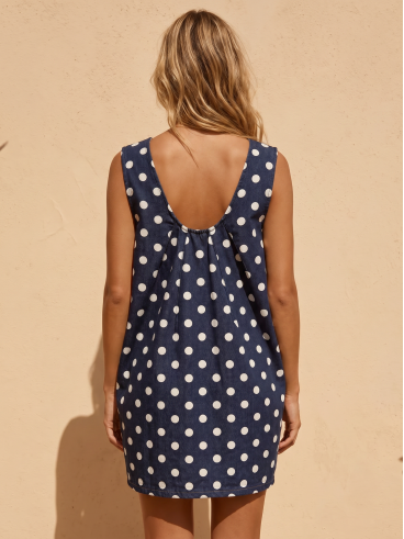 Robe courte à pois Naëlis - Bleu marine/Blanc
