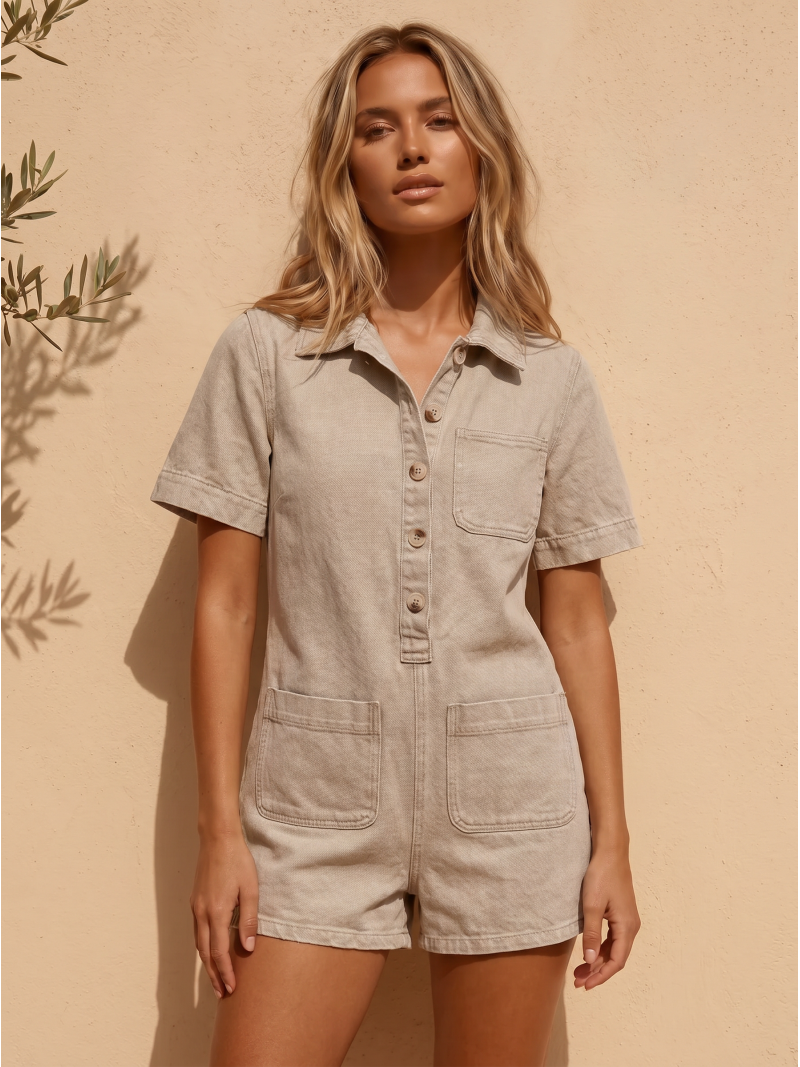 Combinaison short en jeans Verra - Beige