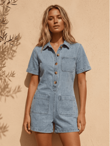 Combinaison short en jeans Verra - Bleu jeans