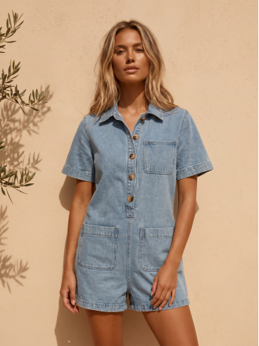 Combinaison short en jeans Verra - Bleu jeans