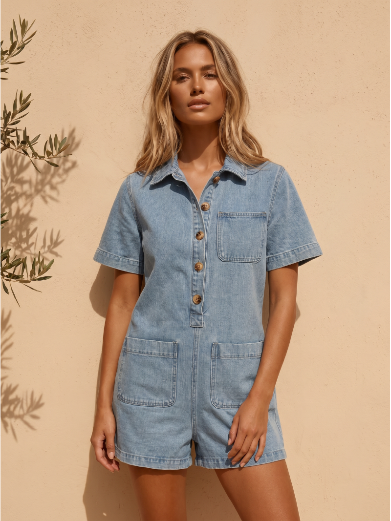 Combinaison short en jeans Verra - Bleu jeans