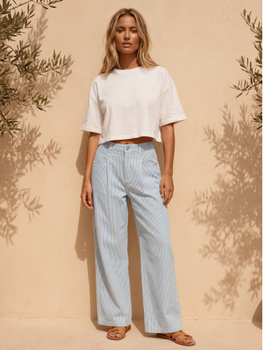 Jeans ligné Noraya - Bleu