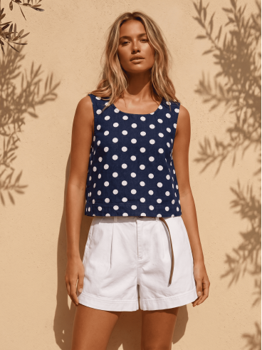 Top à pois Numéa - Bleu marine