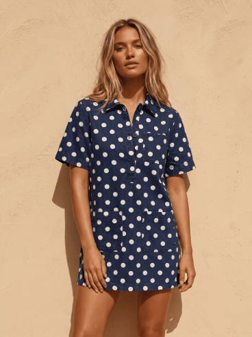 Robe à pois Zoéliane - Bleu Marine