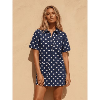Robe à pois Zoéliane - Bleu Marine