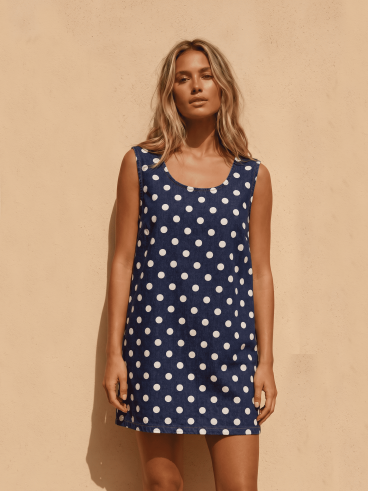 Robe courte à pois Naëlis - Bleu marine/Blanc