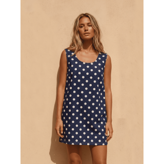 Robe courte à pois Naëlis - Bleu marine/Blanc