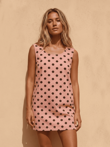 Robe courte à pois Naëlis - Rose/Chocolat