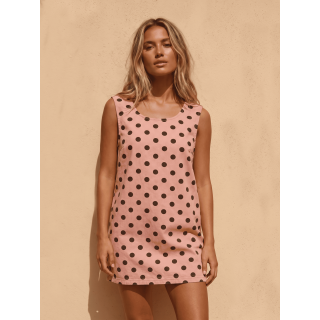 Robe courte à pois Naëlis - Rose/Chocolat