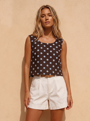Top à pois Numéa - Chocolat/Bleu