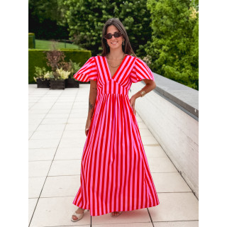 Robe longue lignée Fiona - Rouge/Rose