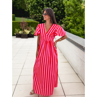 Robe longue lignée Fiona - Rouge/Rose