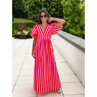 Robe longue lignée Fiona - Rouge/Rose