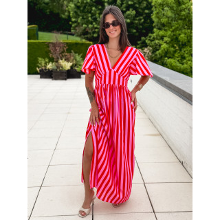 Robe longue lignée Fiona - Rouge/Rose
