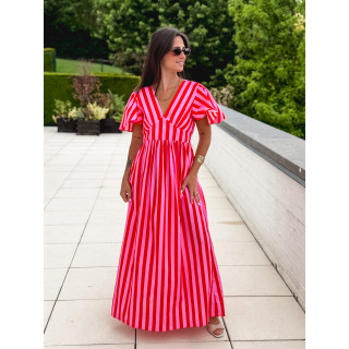 Robe longue lignée Fiona - Rouge/Rose