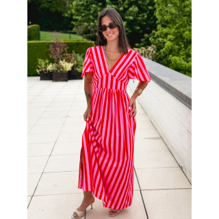Robe longue lignée Fiona - Rouge/Rose