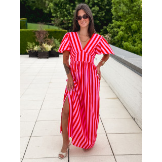 Robe longue lignée Fiona - Rouge/Rose