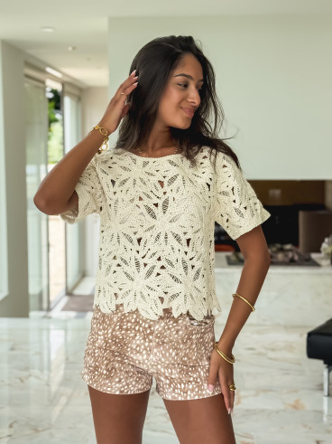 Blouse en crochet Iliyana - Beige