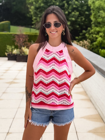 Blouse en crochet Mariza - Rose/Rouge
