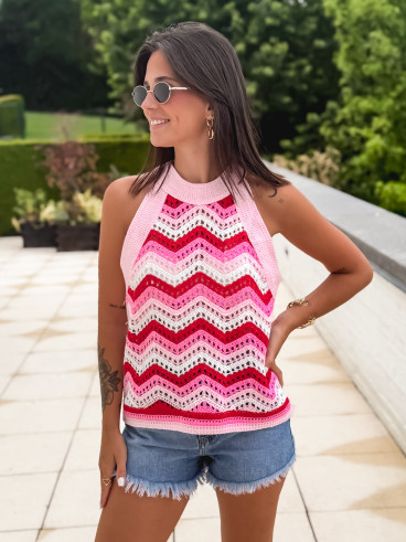 Blouse en crochet Mariza - Rose/Rouge