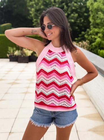Blouse en crochet Mariza - Rose/Rouge