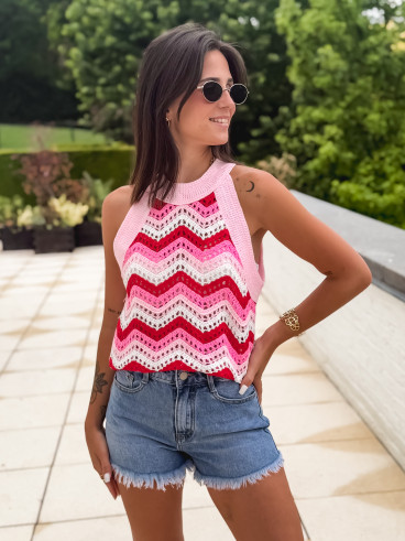 Blouse en crochet Mariza - Rose/Rouge