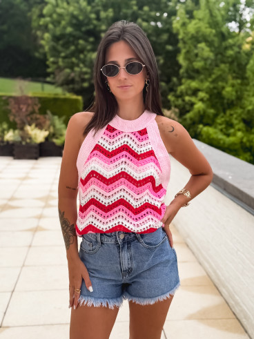 Blouse en crochet Mariza - Rose/Rouge