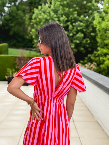 Robe longue lignée Fiona - Rouge/Rose
