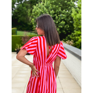 Robe longue lignée Fiona - Rouge/Rose