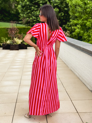 Robe longue lignée Fiona - Rouge/Rose
