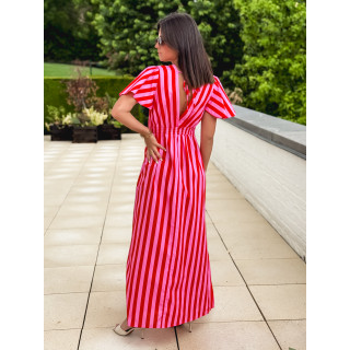 Robe longue lignée Fiona - Rouge/Rose