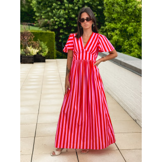 Robe longue lignée Fiona - Rouge/Rose
