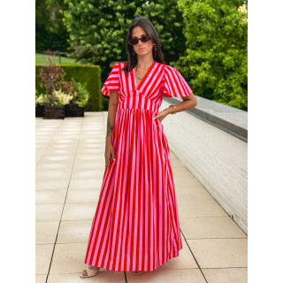 Robe longue lignée Fiona - Rouge/Rose